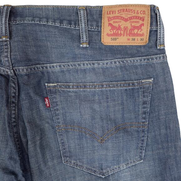 Levis 569 Jeans Mens Size 38x26 Blue Loose Fit Straight Sand Wash High Rise - Picture 8 of 8